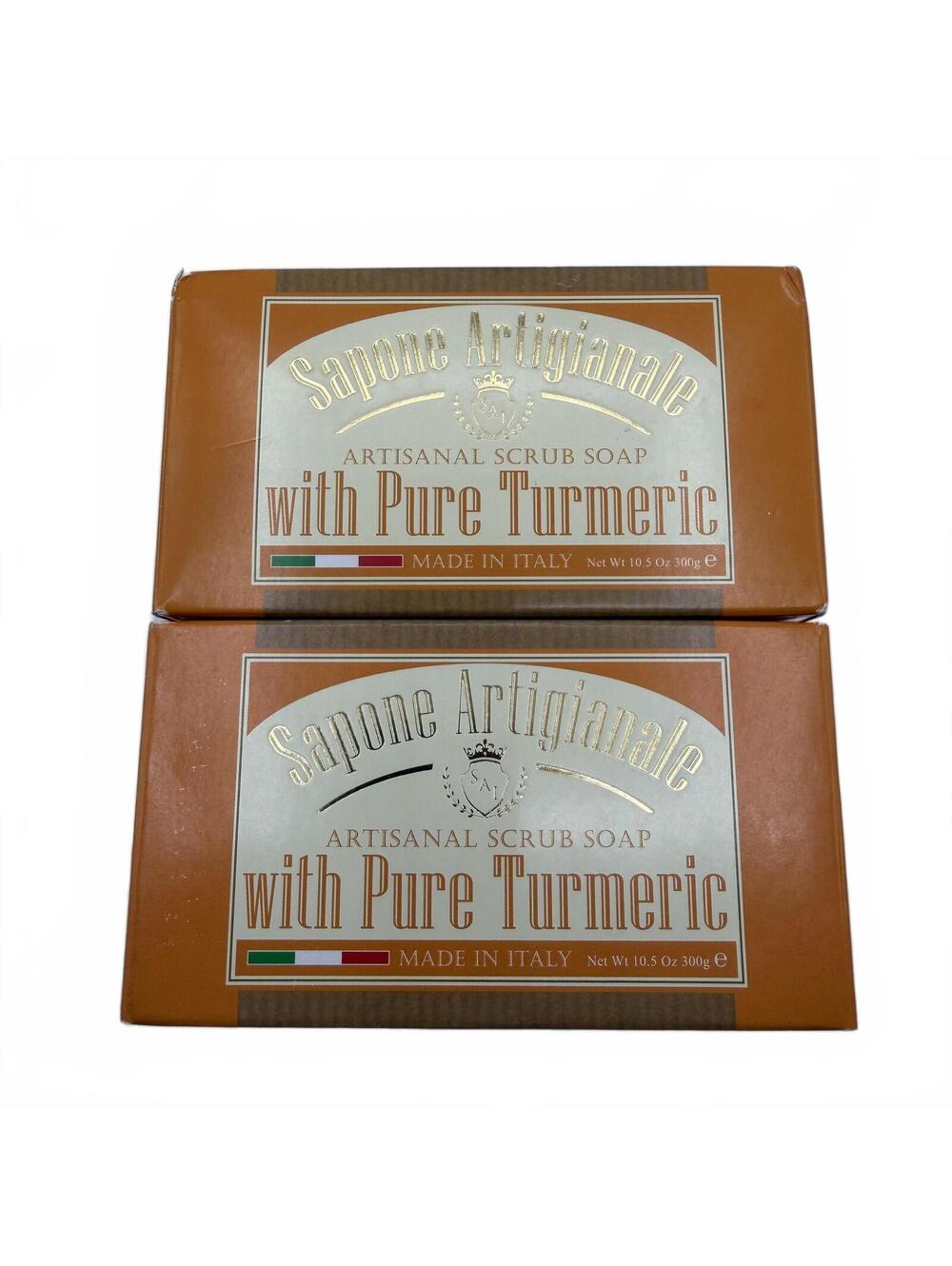 Sapone Artigianale Artisanal Scrub Soap with Pure Turmeric Italy 10.5oz - 2 Pack